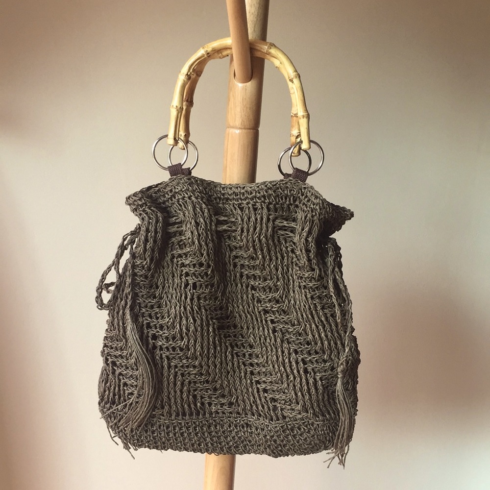 Woven Rattan Handbag with Bamboo Handles